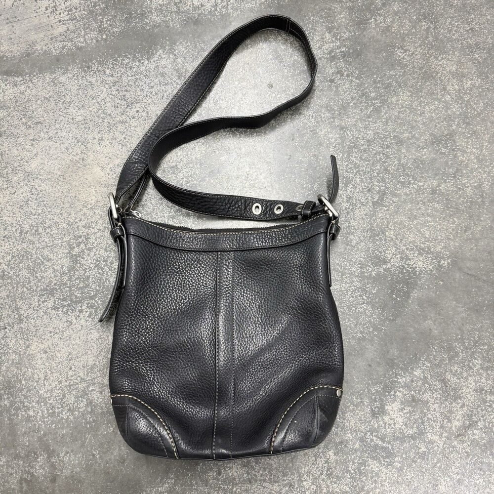 COACH Black Handbag Shoulder Bag Ruffle Pebbled Leather F0882